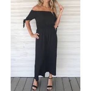 Black off shoulder jump suit